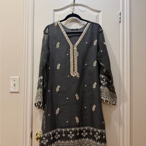 Chic Black and White Embroidered Kurta